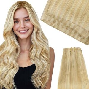 Light Blonde Golden Blonde Highlight Human Hair Seamless 20 Inch Hair Extensions